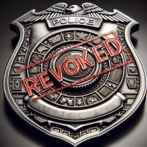 Police badge with revoked stamp