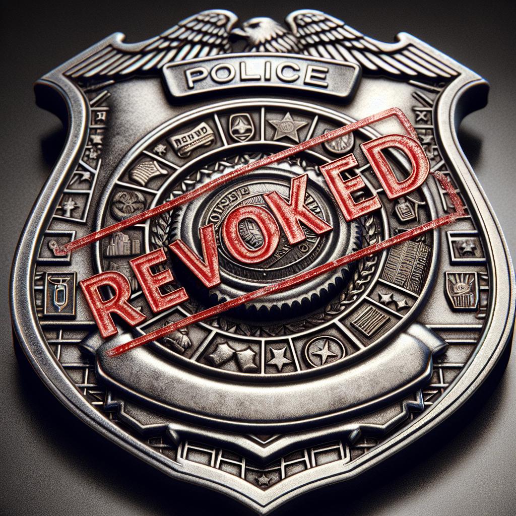 Police badge with revoked stamp