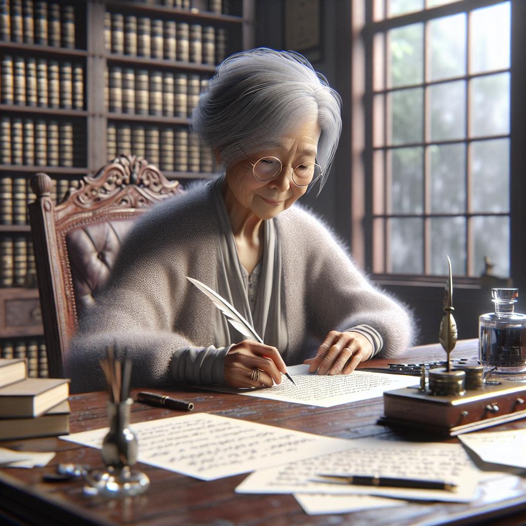 "Mature woman scripting a play"