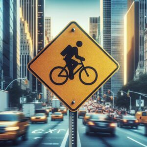 Cyclist caution sign midtown