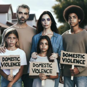 Family protesting against domestic violence
