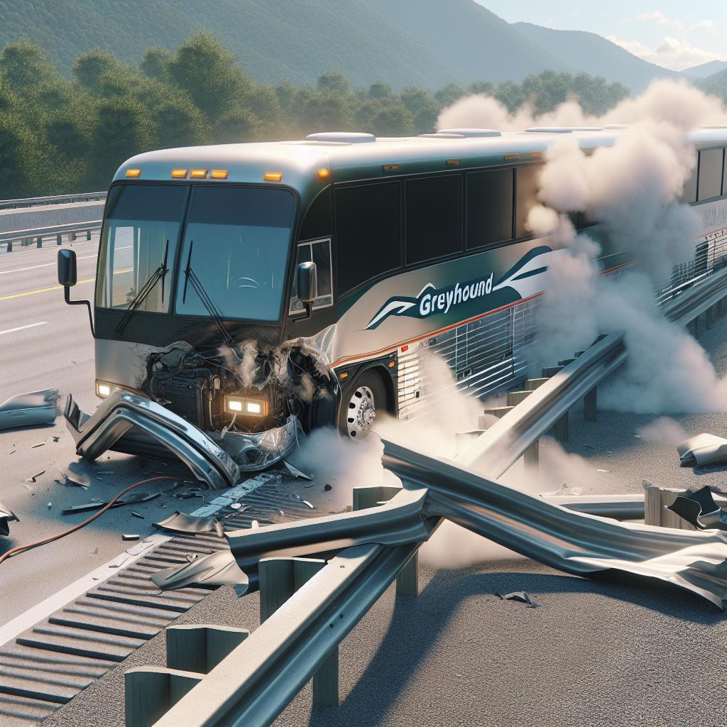 Greyhound bus crashed guardrail