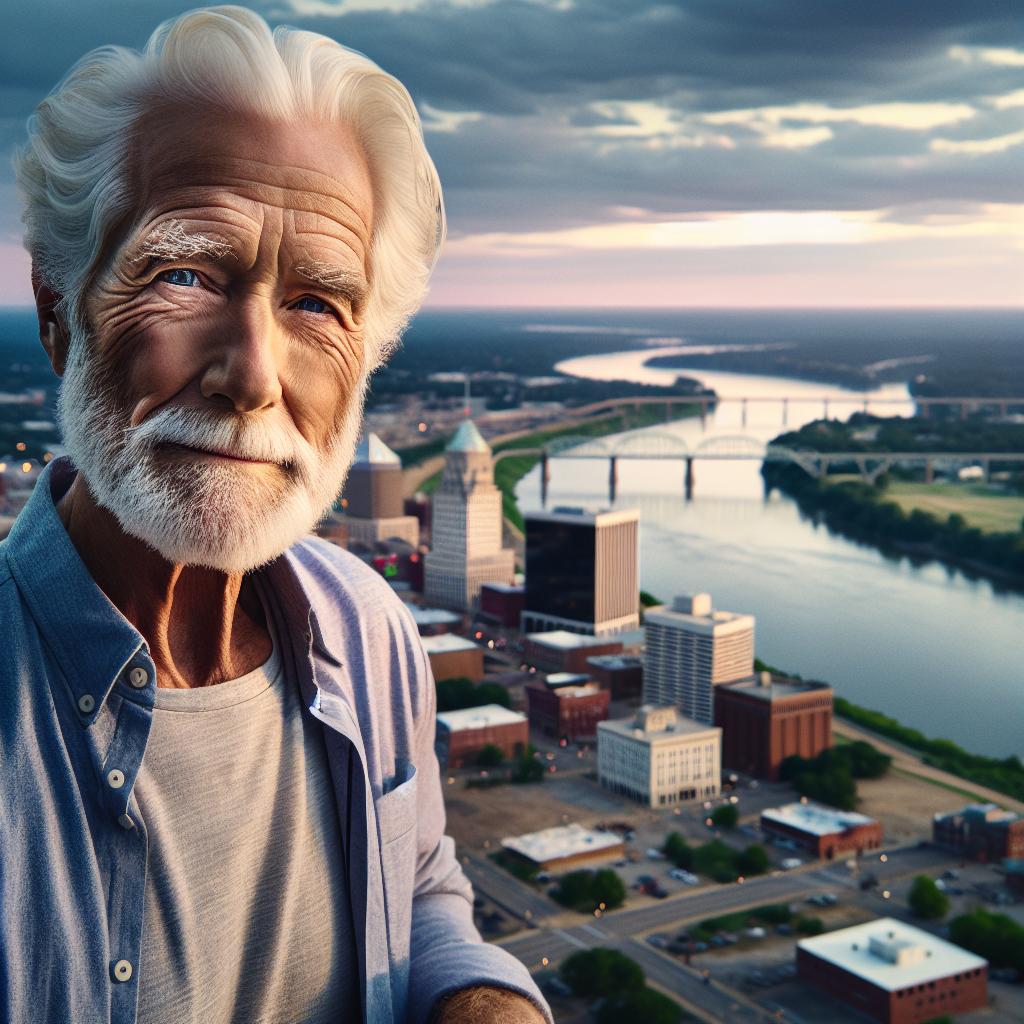 Elderly man overlooking Memphis Riverfront