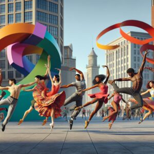 Dancers performing around Memphis' public art