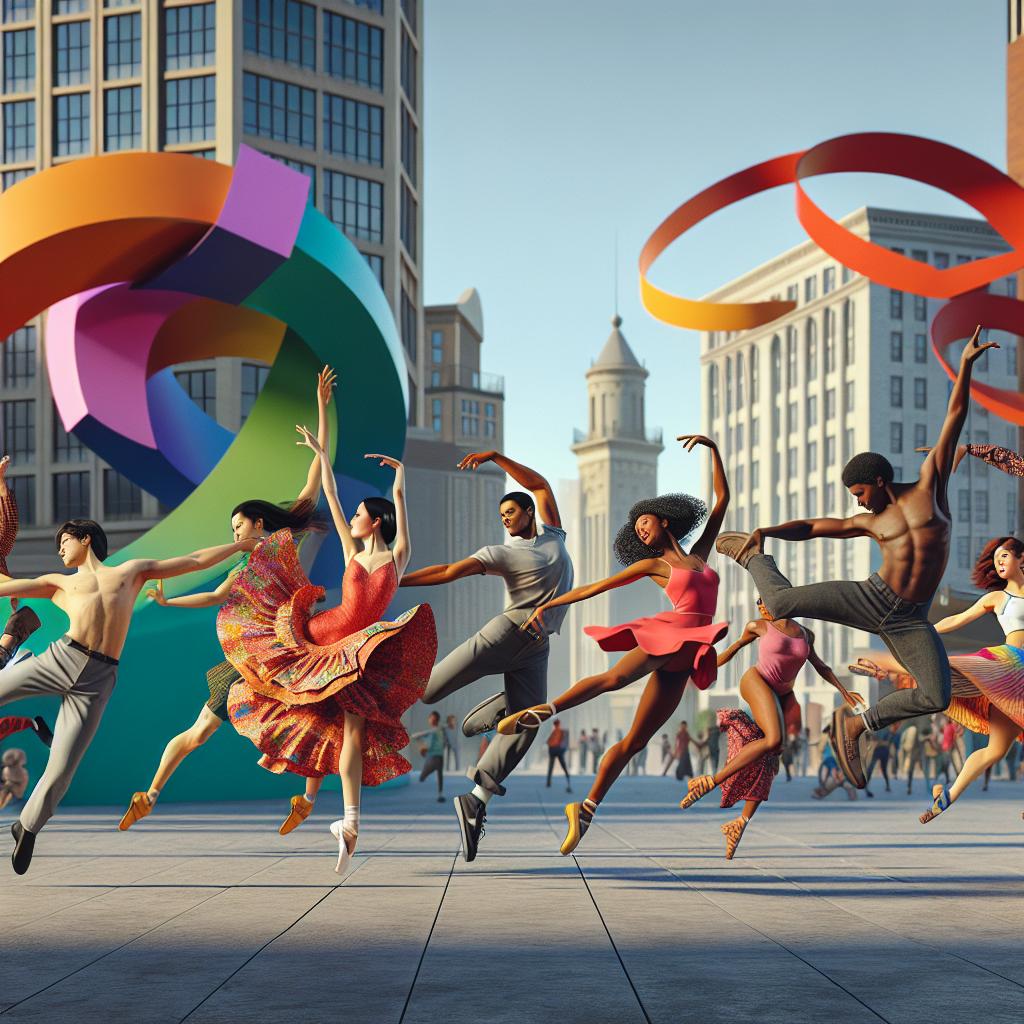 Dancers performing around Memphis' public art