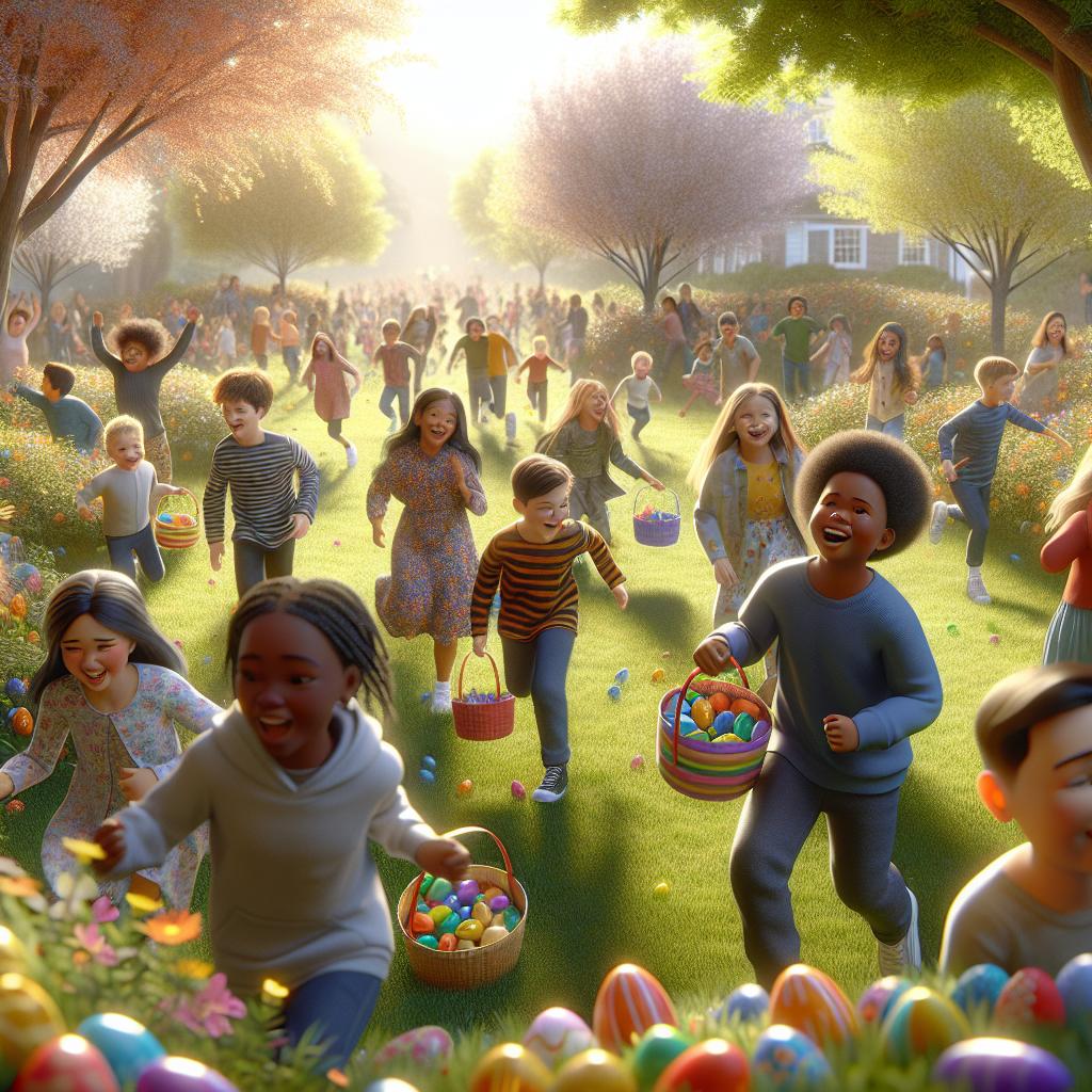 Children enjoying community Easter hunt