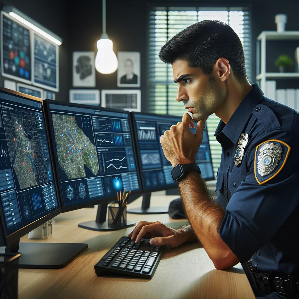Policeman analyzing crime data
