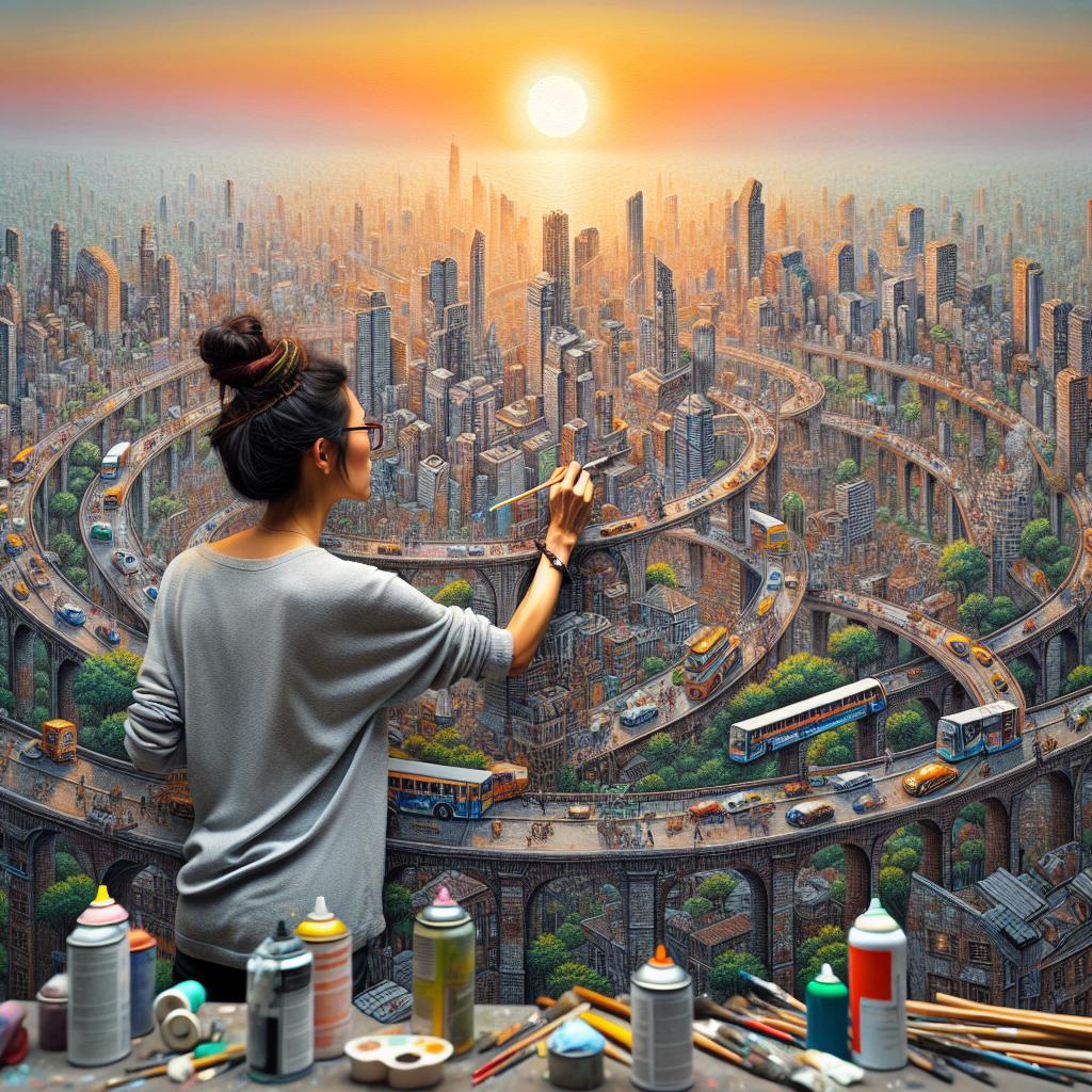 Artist creating vibrant city mural