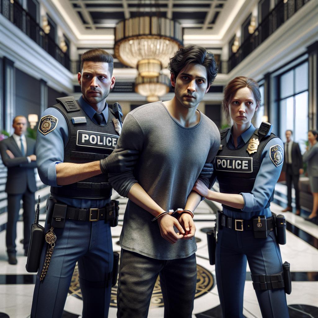 Police arresting suspect at hotel