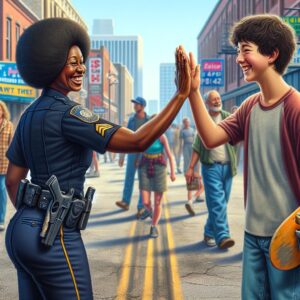 Memphis law enforcement high-fiving youth