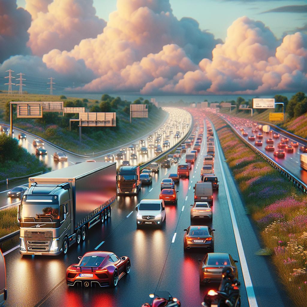 Highway traffic congestion scene