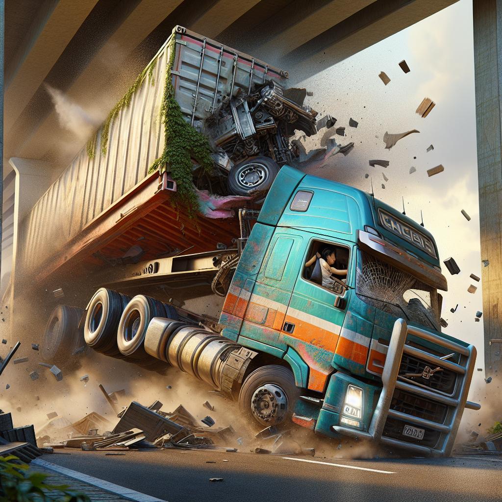 Truck Hitting Overpass Illustration