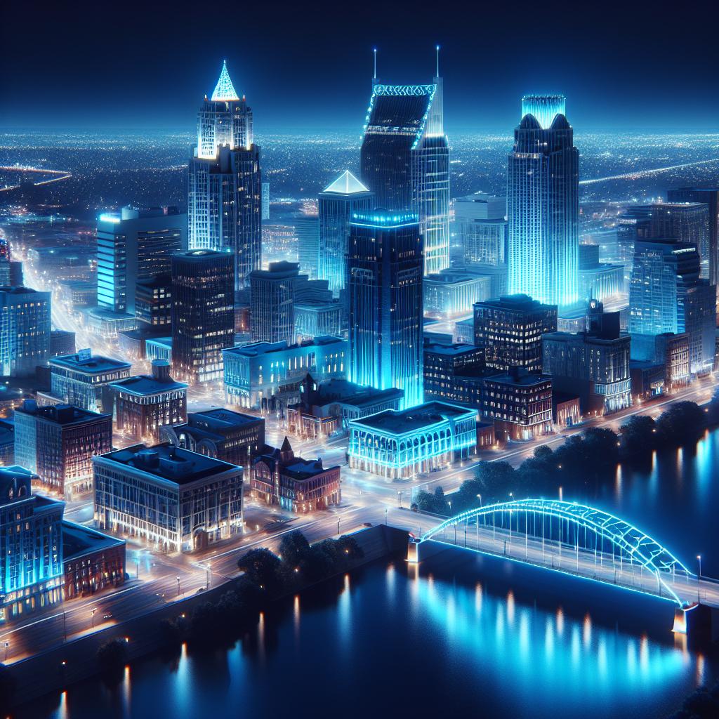 Blue lights illuminating Memphis