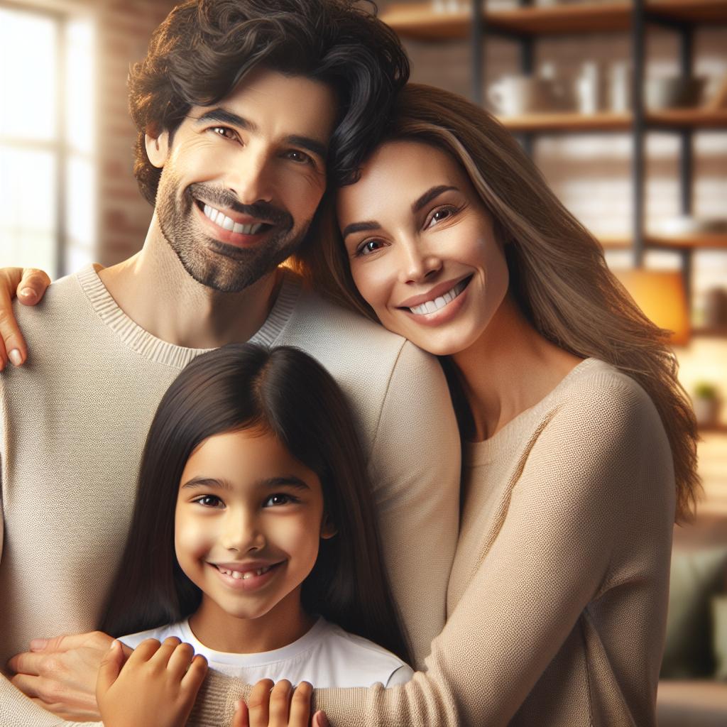 Foster family embracing child