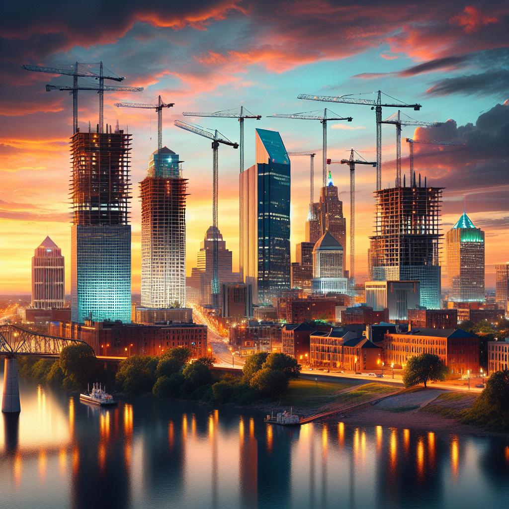 Construction cranes over Memphis skyline