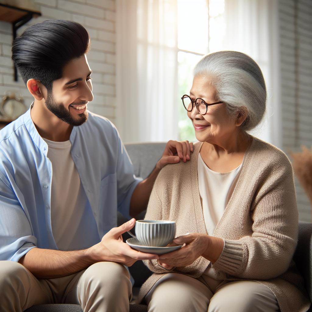 Elderly person with caregiver