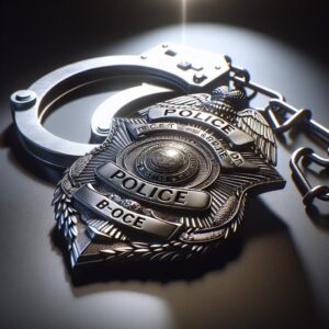 Police badge and handcuffs