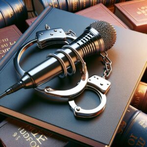 Handcuffed Microphone on Law Books