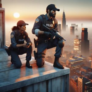 Police officers on rooftop
