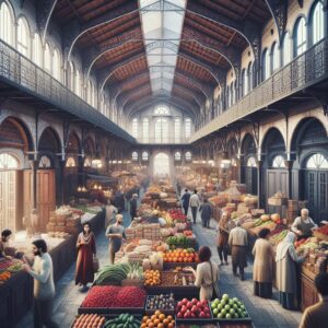 Urban market in historic building