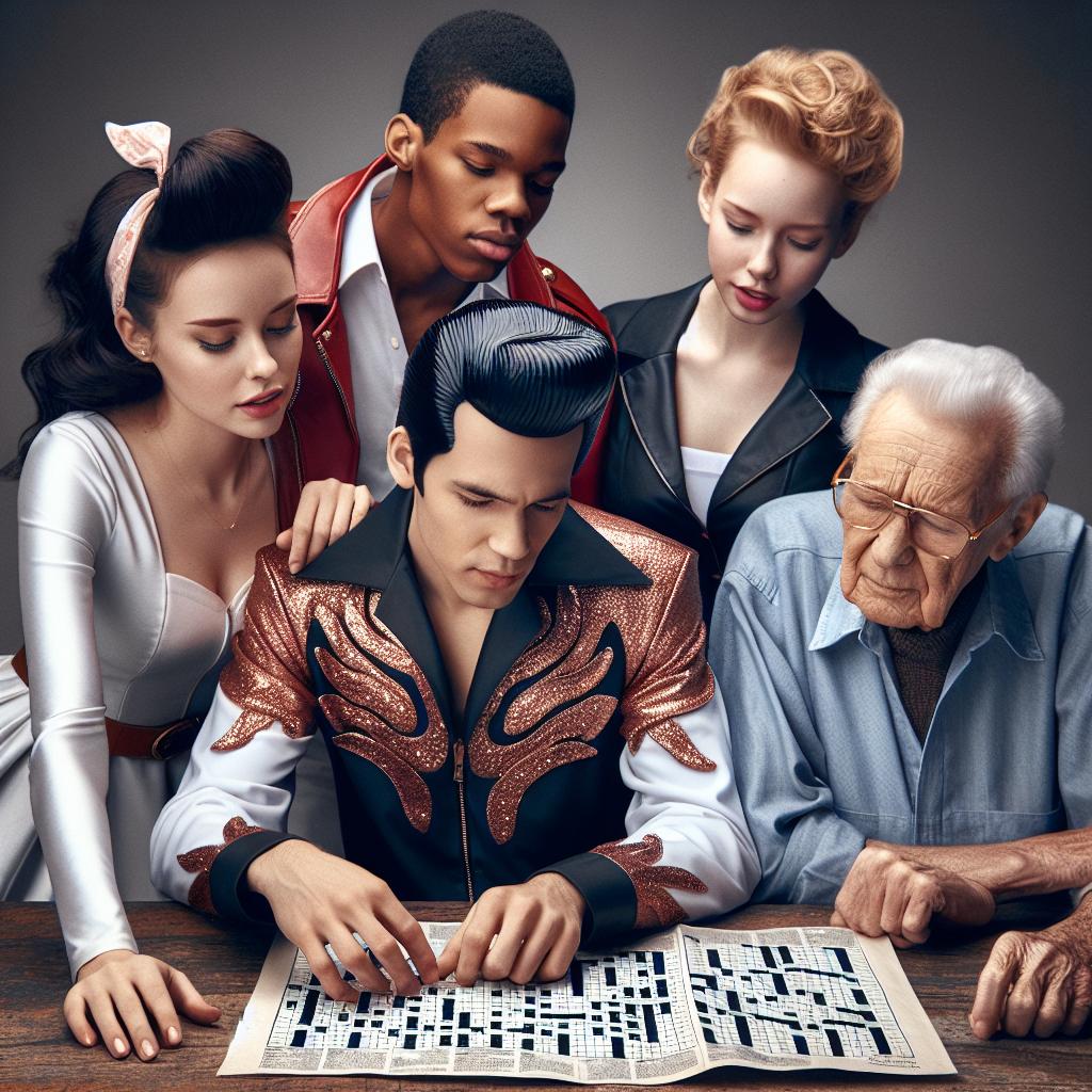 Elvis fans solving crossword puzzle