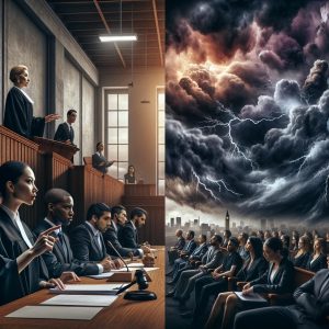 Courtroom and Storm Clouds