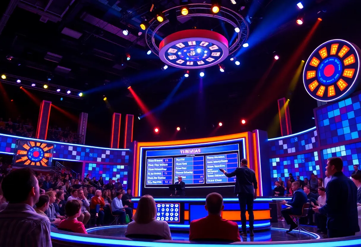 Exciting game show scene with contestants and game board
