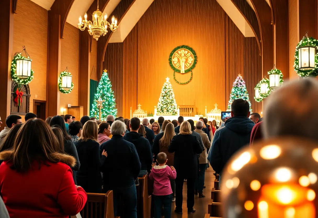 Families gathering for Christmas Eve service at a Memphis church