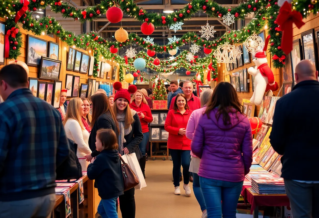 Scene from Memphis Arts Collective Holiday Market with artists and visitors.