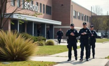 Police cars outside a Memphis school during lockdown