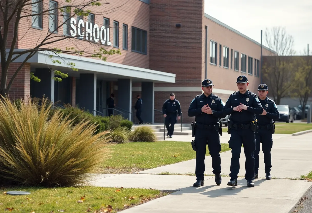 Police cars outside a Memphis school during lockdown