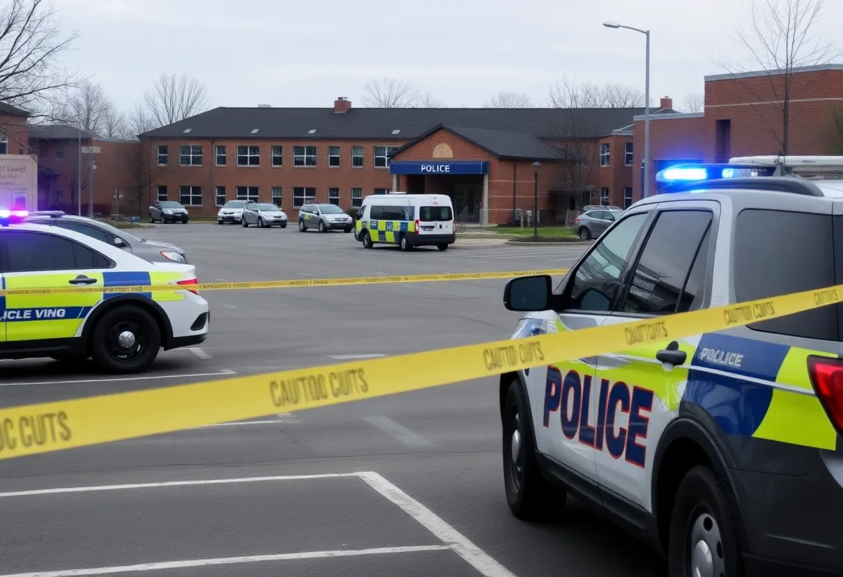 Memphis school parking lot with police presence