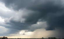 Dramatic storm clouds over Memphis city skyline