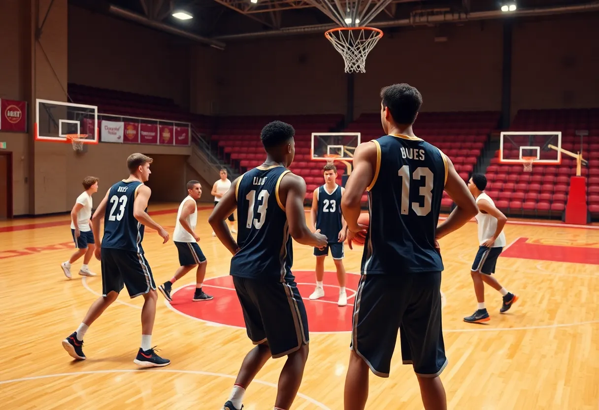 Memphis Tigers basketball team practicing on the court