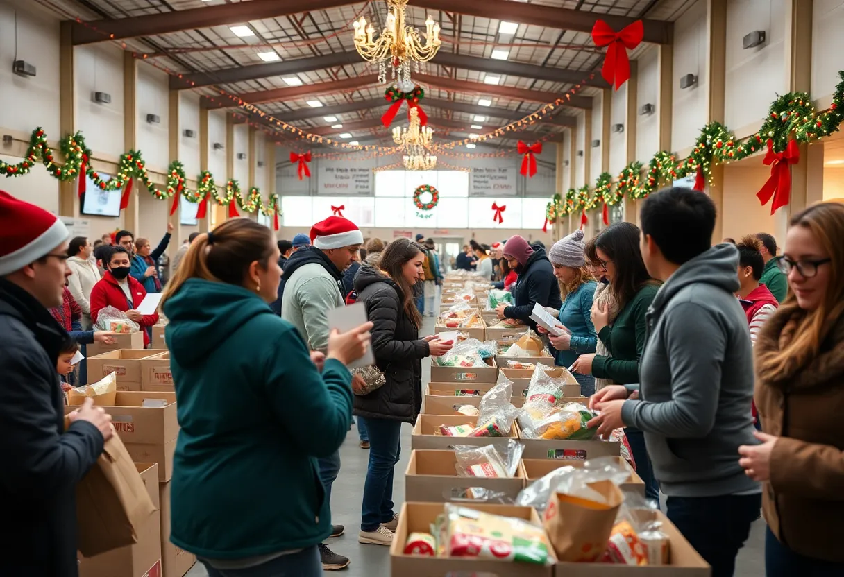 A volunteer assisting families during a food distribution event in Memphis.