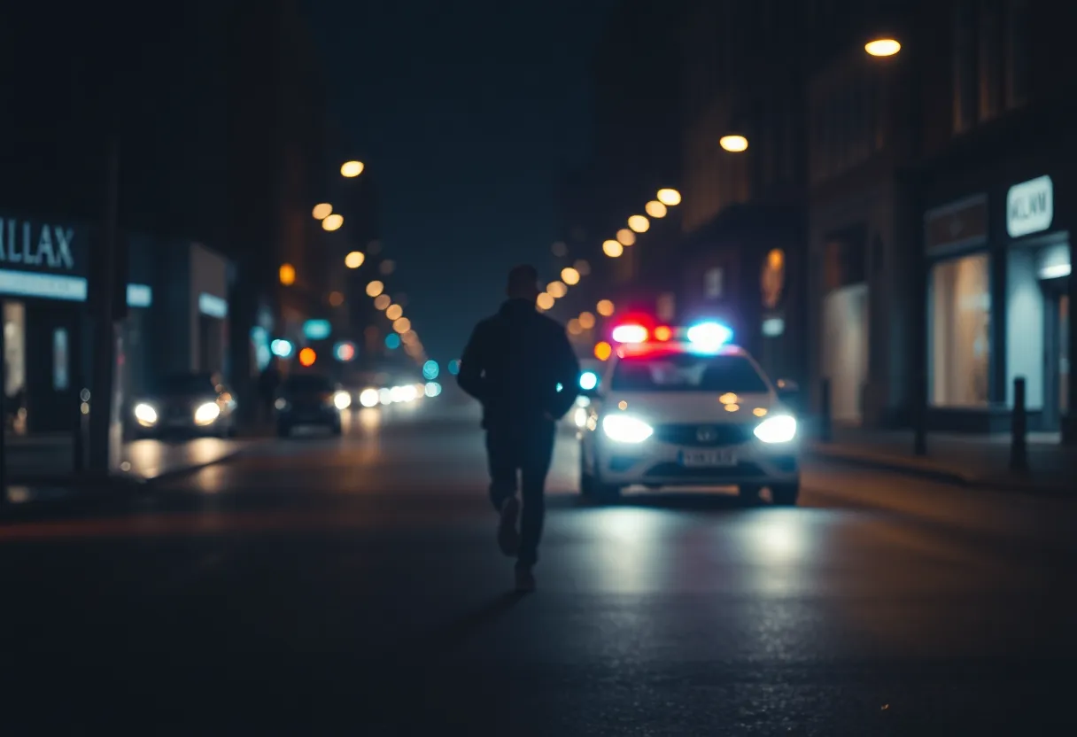 Police and suspect in a nighttime chase in Memphis