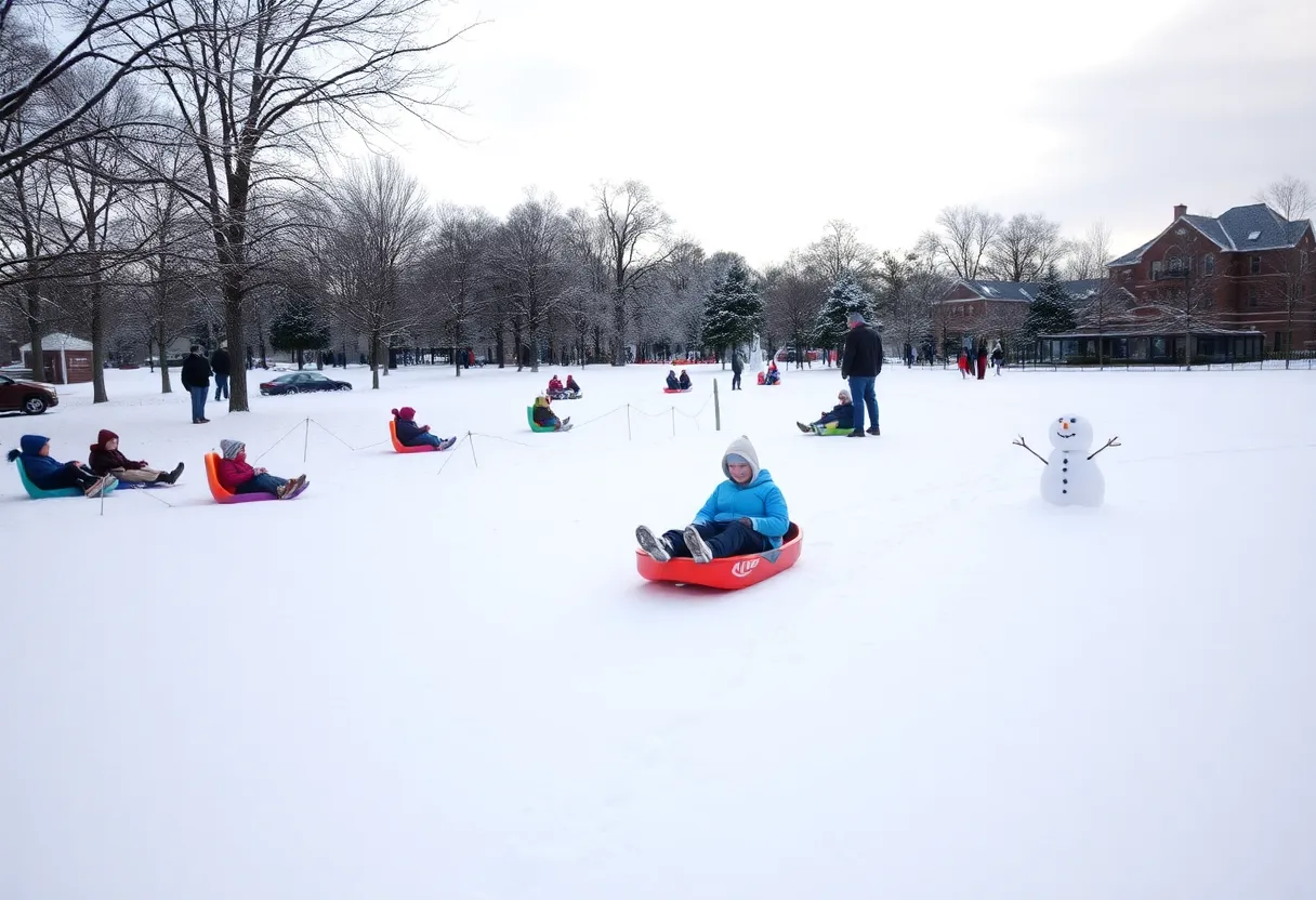 Families enjoying a snowy day in Collierville