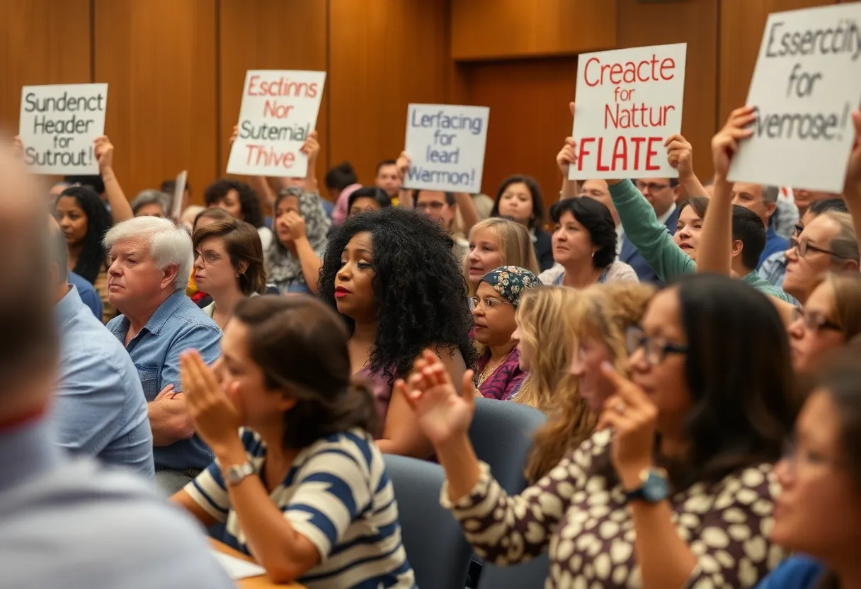 Community members supporting school leadership at board meeting