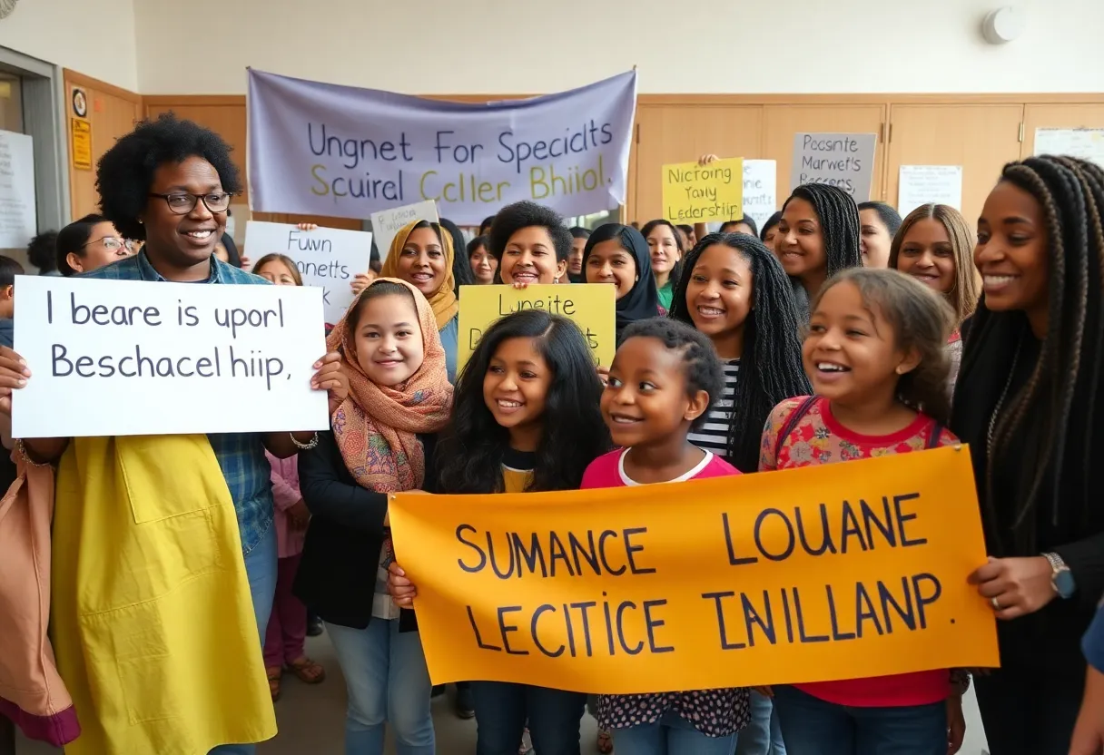 Community members rallying for school leadership support