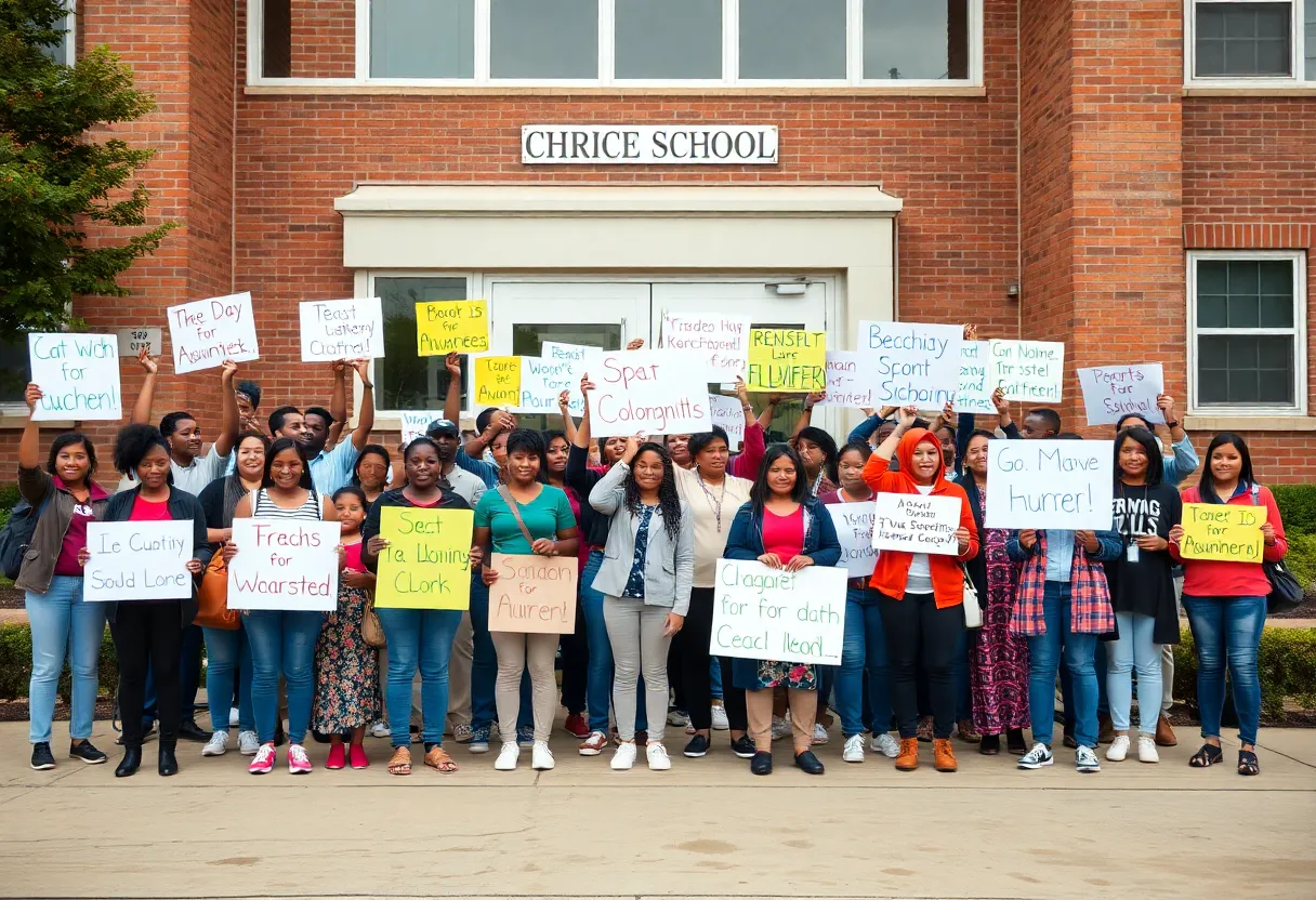 Community members rallying for school leadership support