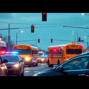 Scene of a school bus crash in Cordova, Tennessee