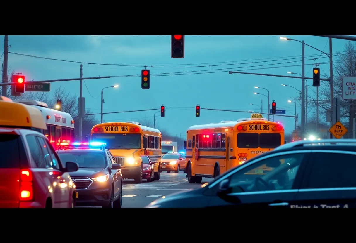 Scene of a school bus crash in Cordova, Tennessee