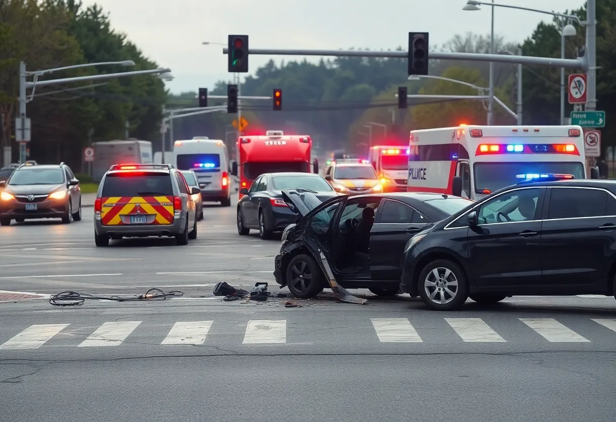 Emergency responders at the scene of a car collision in East Memphis.