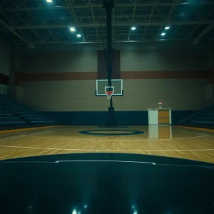 A somber and empty basketball court reflecting a tragic event