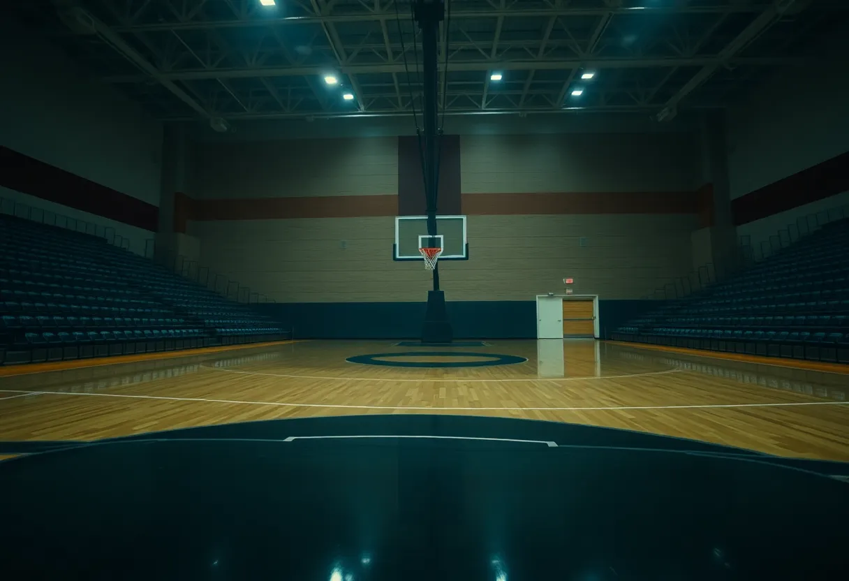 A somber and empty basketball court reflecting a tragic event