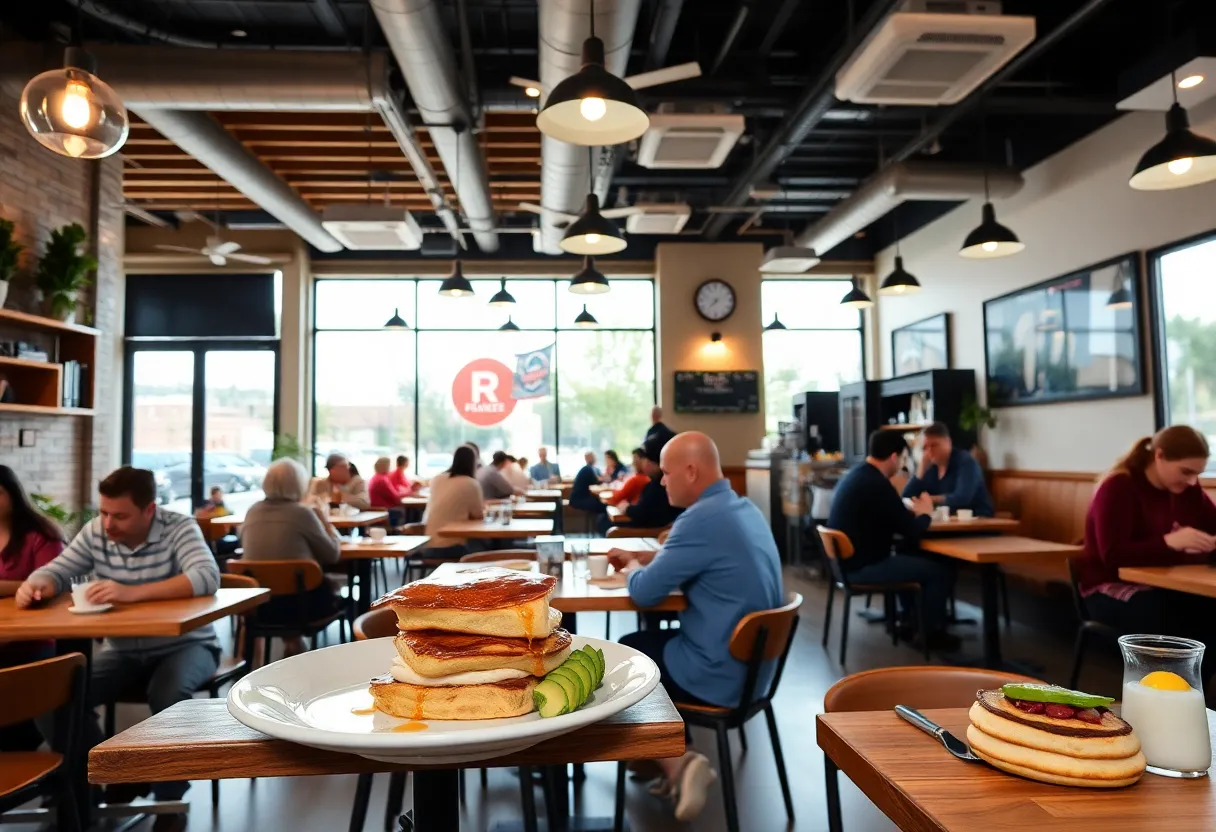 Interior of First Watch restaurant with diners enjoying breakfast