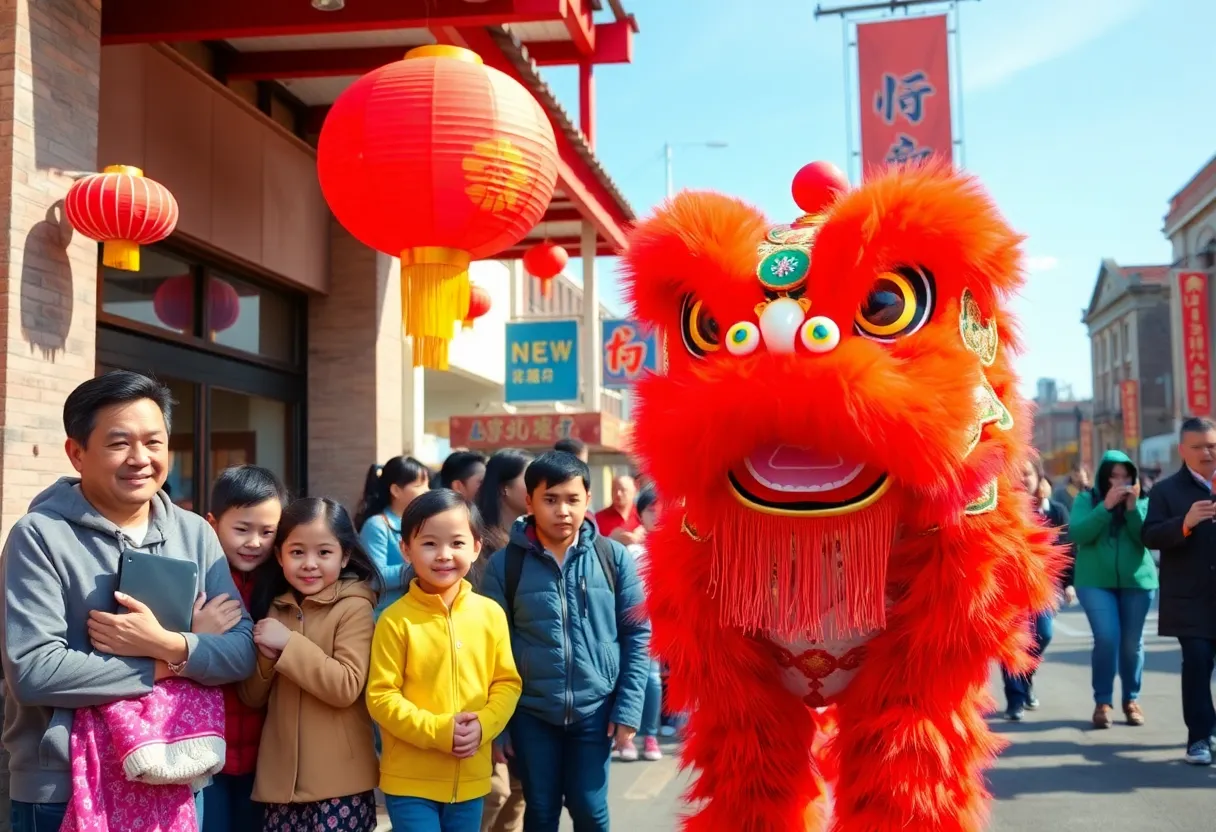 Families celebrating Lunar New Year in Memphis with traditional decorations.