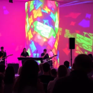 Audience enjoying music and visual art at Marcella Simien's concert