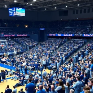 Fans cheering at the University of Memphis basketball game against UAB