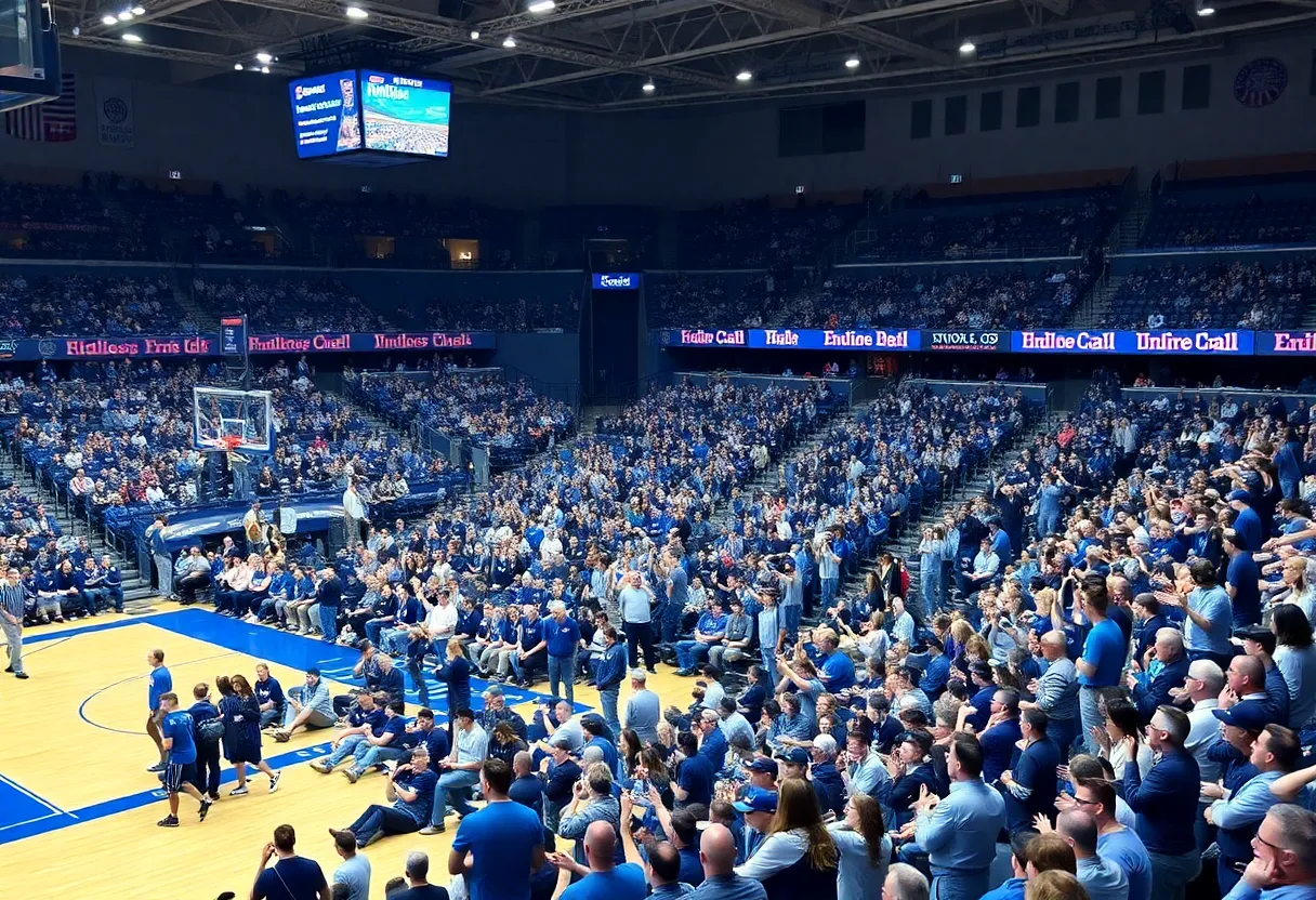 Fans cheering at the University of Memphis basketball game against UAB